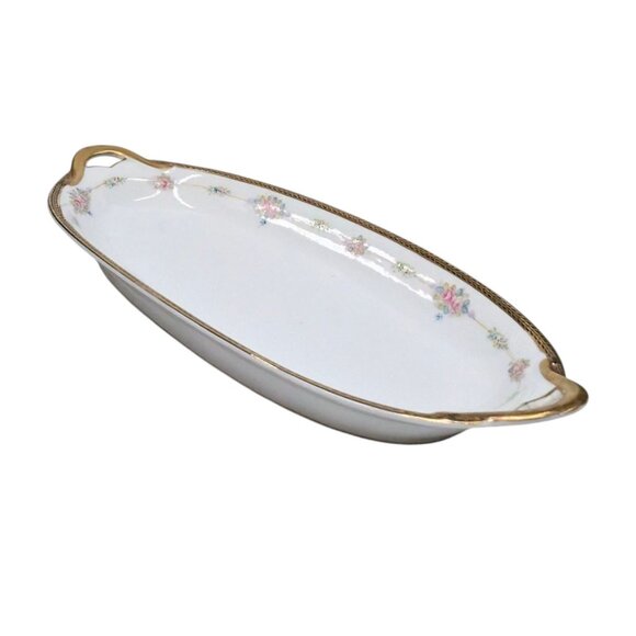 Antique Noritake Nippon M Oval Celery Dish Serving Tray Roses Black Gold Trim - Picture 1 of 13